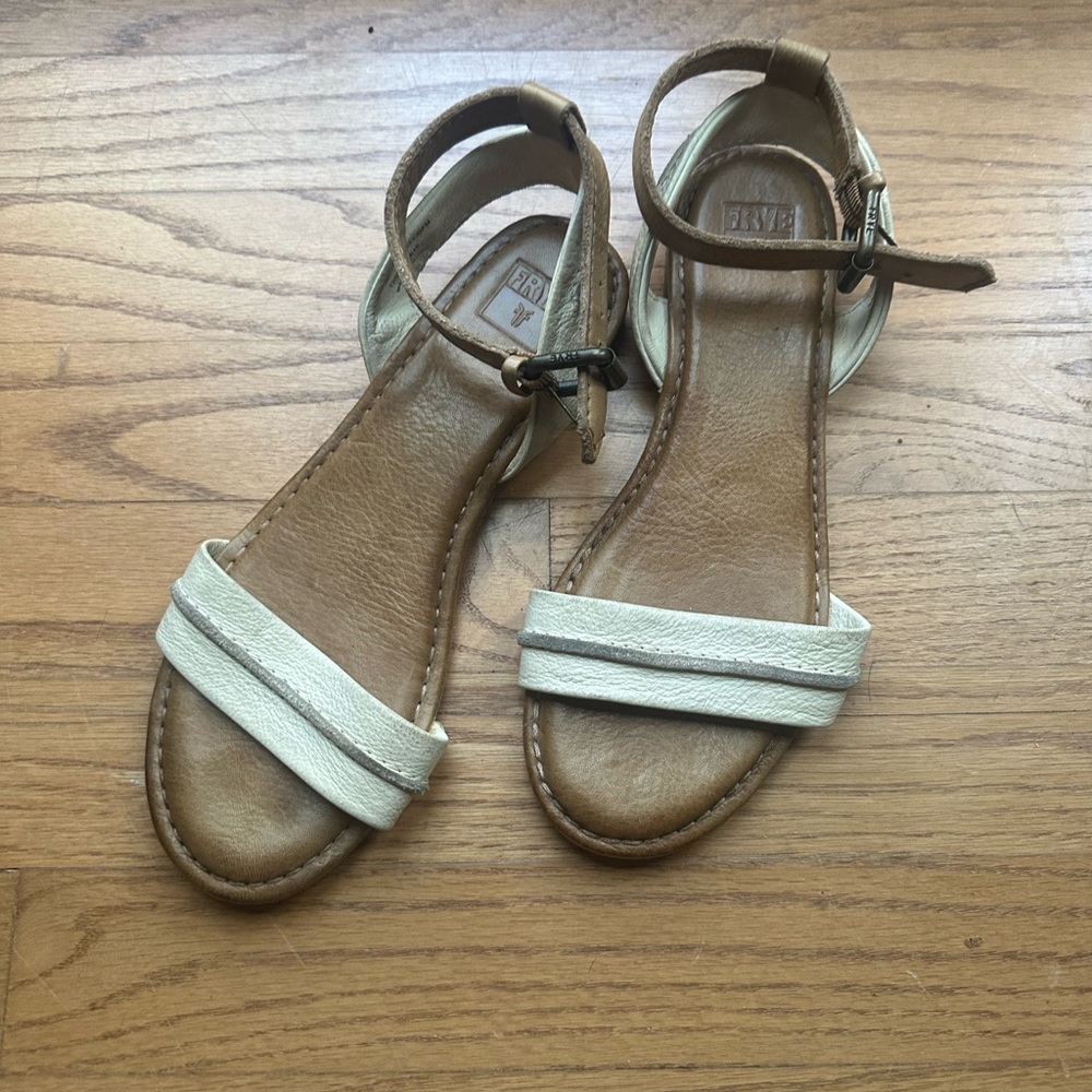 Tan and White Strappy Sandals